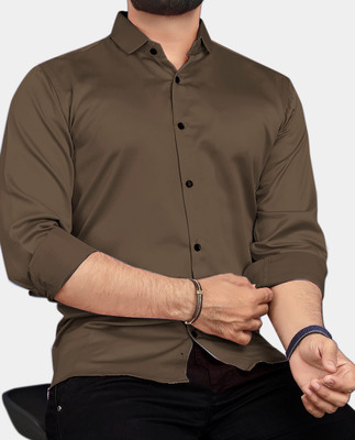 VezVoR Men Solid Party Brown Shirt