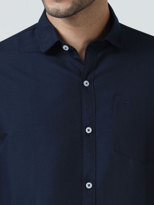 HouseOfCommon Men Solid Casual Dark Blue Shirt