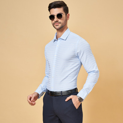 Peregrine by Pantaloons Men Self Design Formal Blue Shirt