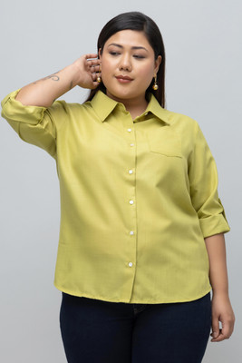 PURYS Women Solid Casual Green Shirt