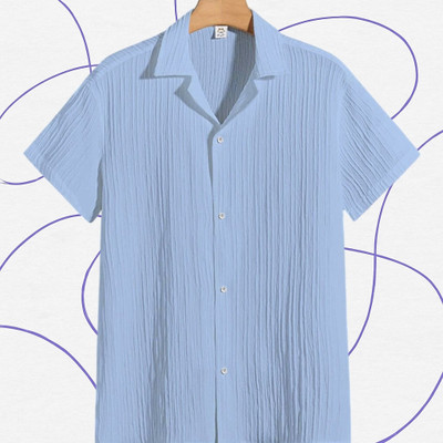Dharamraj Fashion Men Self Design, Solid Casual Light Blue Shirt