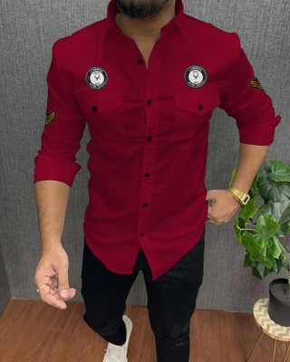 Lonexo Men Printed Casual Maroon Shirt