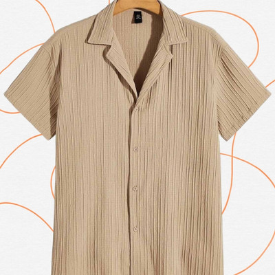 Look Trendy Men Self Design Casual Beige Shirt