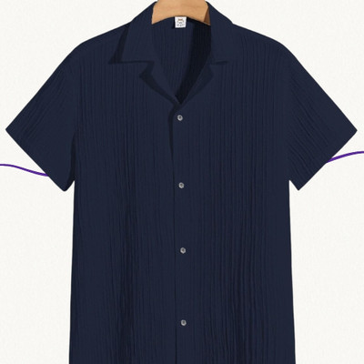 A DEEMOON TREND Men Self Design Casual Dark Blue Shirt
