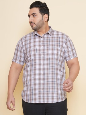 JOHN PRIDE Men Checkered Casual Brown, Dark Blue, White Shirt