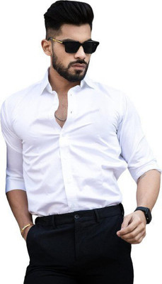 SHENKY Men Solid Casual White Shirt