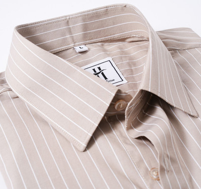 Haute Tissue Men Striped Casual Khaki Shirt