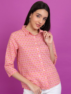 Tokyo Talkies Women Printed Casual Orange, Pink, White Shirt