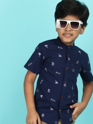 V-MART Boys Printed Casual Blue Shirt