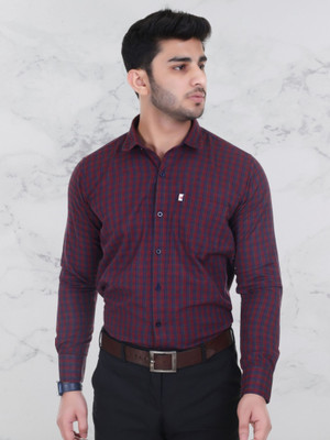 V K Creation Men Checkered Casual Maroon, Blue Shirt
