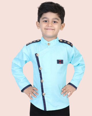 FASHION GRAB Boys Solid Casual Blue Shirt