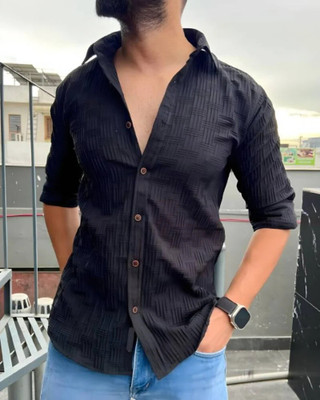 METRONAUT Men Solid Casual Black Shirt