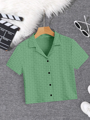 dream believe fashion Women Solid Casual Green Shirt