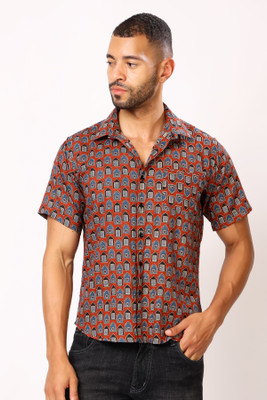 Jostory Men Printed Casual Maroon Shirt