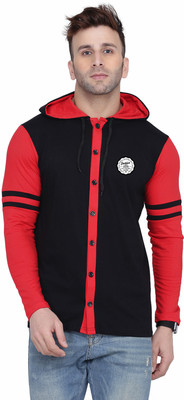 tfurnish Men Self Design Casual Black, Red Shirt