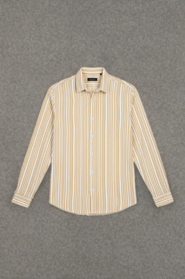 Aarna Enterprise Men Self Design Casual White, Gold Shirt