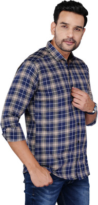 Neepy Men Checkered Casual Blue, Cream Shirt
