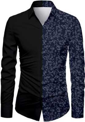 KAPURIYA FAB Men Printed Casual Grey, Dark Blue Shirt