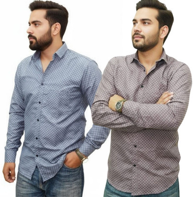 MSSTRU Men Polka Print Casual Purple, Blue Shirt(Pack of 2)