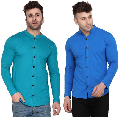 GEUM Men Solid Casual Blue, Light Green Shirt(Pack of 2)