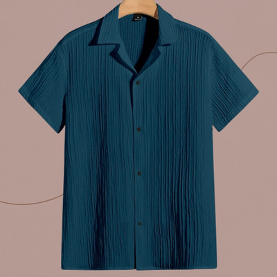 A DEEMOON TREND Men Self Design Casual Blue Shirt