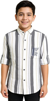 CAVIO Boys Striped Casual Grey, Black Shirt