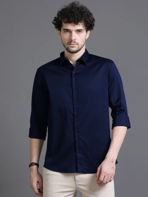 SOLSTICE Men Solid Party Dark Blue Shirt