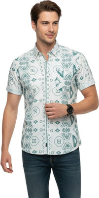 JAKSWEARTHE MOMENT Men Printed Casual Blue, White Shirt