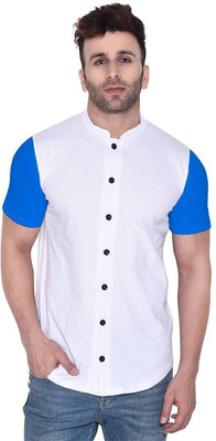 tfurnish Men Color Block Casual White, Blue Shirt