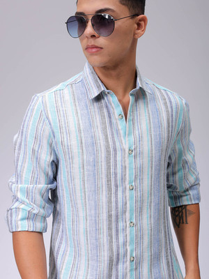 The Indian Garage Co. Men Striped Casual Blue Shirt