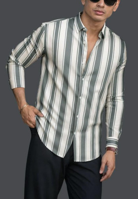 JACKBELLA Men Self Design Casual Grey Shirt