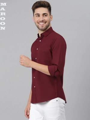 Urbatren Fashion Men Solid Formal Maroon Shirt