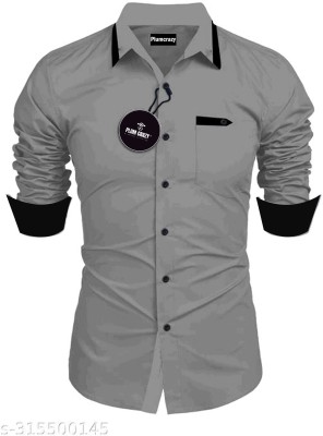 Plum Crazy Men Solid Casual Grey Shirt