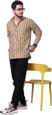 CLINSY Men Self Design Lounge Wear Beige Shirt