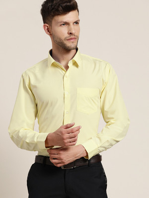 Hancock Men Solid Formal Yellow Shirt