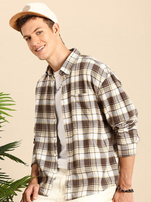Mast & Harbour Men Checkered Casual Brown Shirt