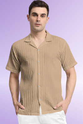 A Dearise Trend Men Self Design Casual Cream Shirt