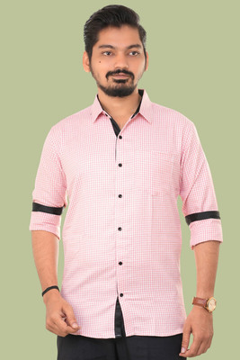 PUBHIZA Men Checkered Casual Orange Shirt