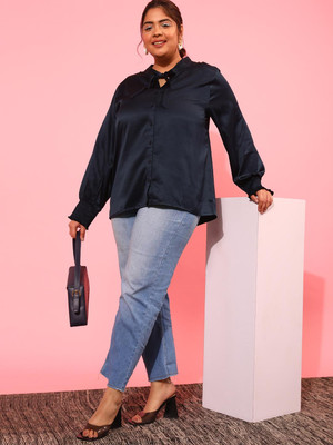 CURVY STREET Women Solid Casual Blue Shirt