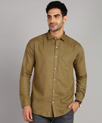 MILDIN Men Solid Casual Brown Shirt