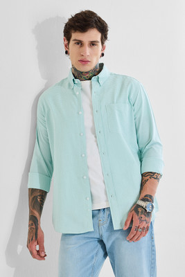 Snitch Men Checkered Casual Green Shirt