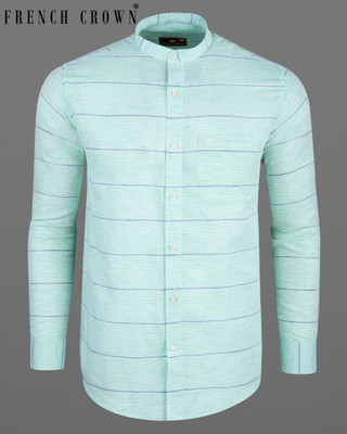 french crown Men Striped Casual Blue Shirt