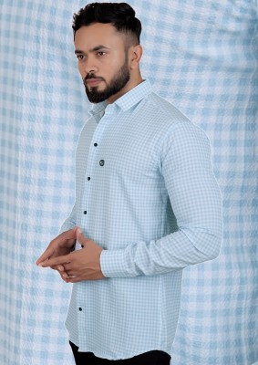 gurukrupa creation Men Checkered Casual Light Blue Shirt