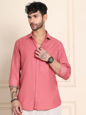 Tanip Men Solid Casual Pink Shirt