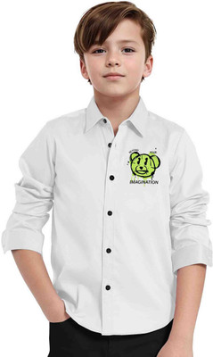 BLUE LIKE Boys Self Design Casual White Shirt
