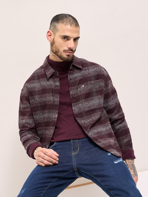 THE BEAR HOUSE Men Checkered Casual Maroon Shirt