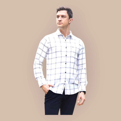Shiv Fashion Trend Men Checkered Casual Black, White Shirt