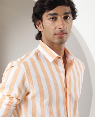 RARE RABBIT Men Striped Casual Orange Shirt