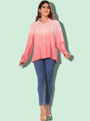 Orsio Women Dyed/Ombre Casual Pink Shirt