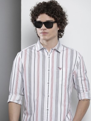 The Indian Garage Co. Men Striped Casual White Shirt